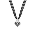 Black spinel necklace w/ black 3d pave cz crowned heart