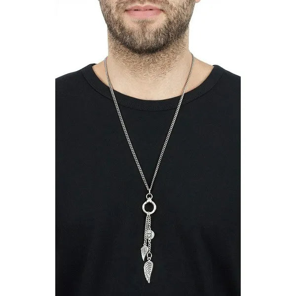Fine Curb Necklace W/ Silver Ring and Wing Drops