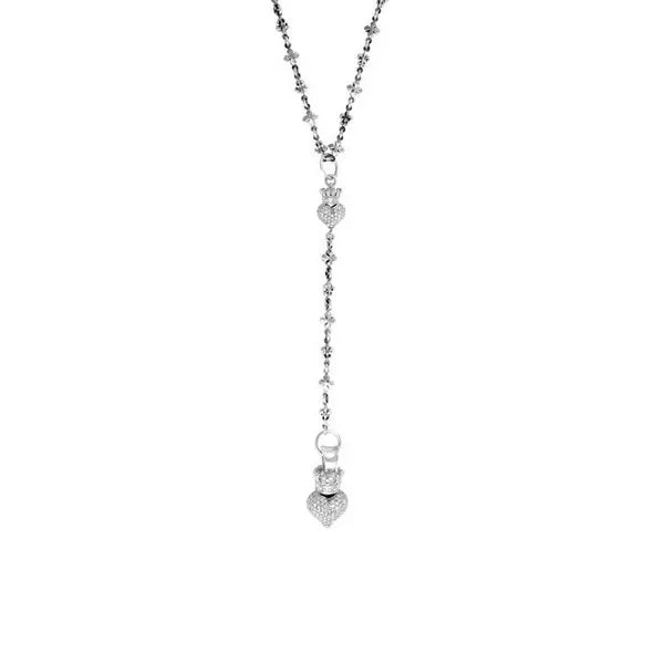 Mb Cross/fdl Rosary W/ 3d Pave Cz Crowned Hearts