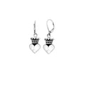 Small Silver 3d Crowned Heart Lever Back Earrings