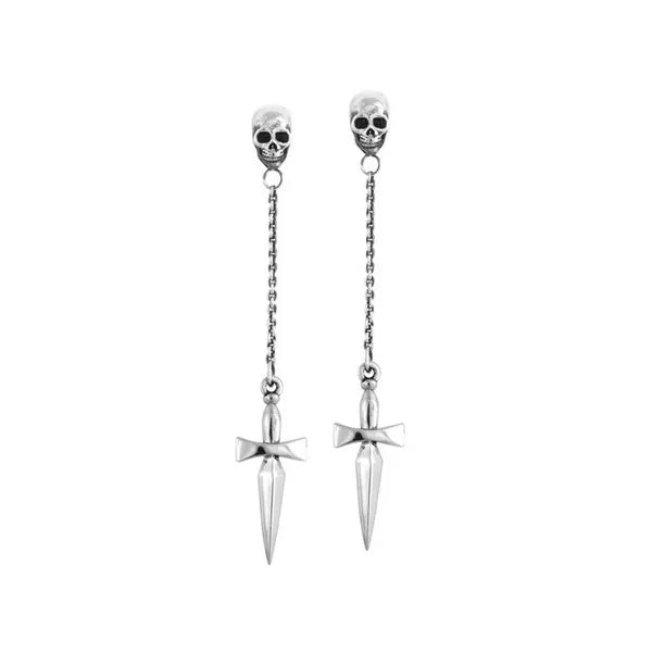 Chain Earrings W/ Skull Posts and Iron Dagger Drops