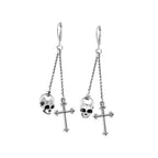 Double Chain Lever Back Earrings W/ Hamlet Skull/traditional Cross Drops
