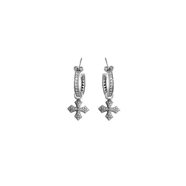 Small Hoops With Mb Drop - Silver and White Cz Pave