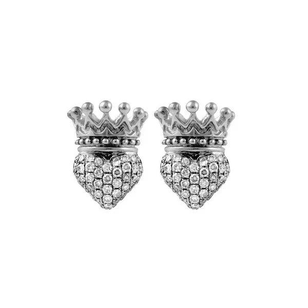 Crowned Heart Post Earring Pave Cz
