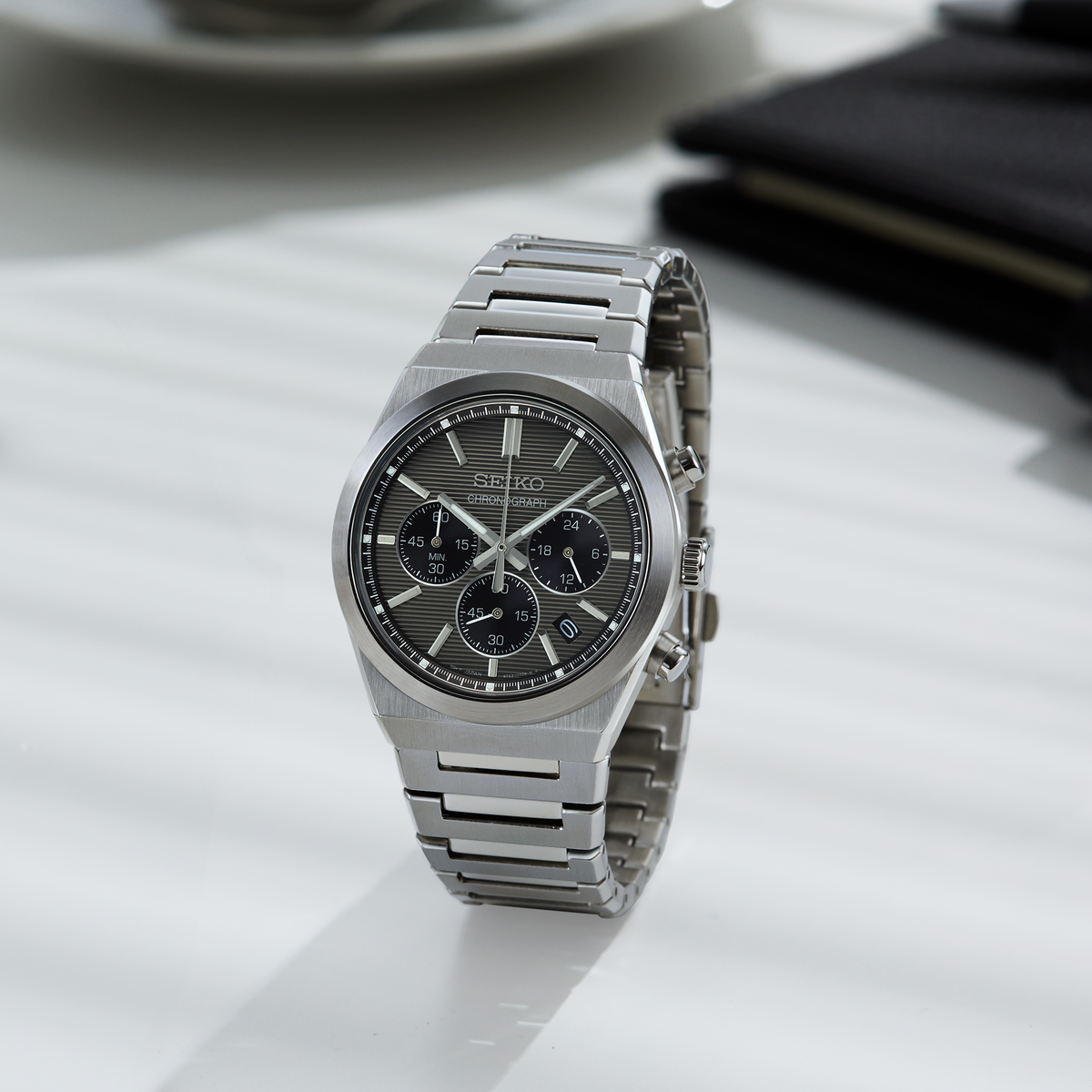 Seiko Essentials Gray Dial Chronograph Watch SSB455