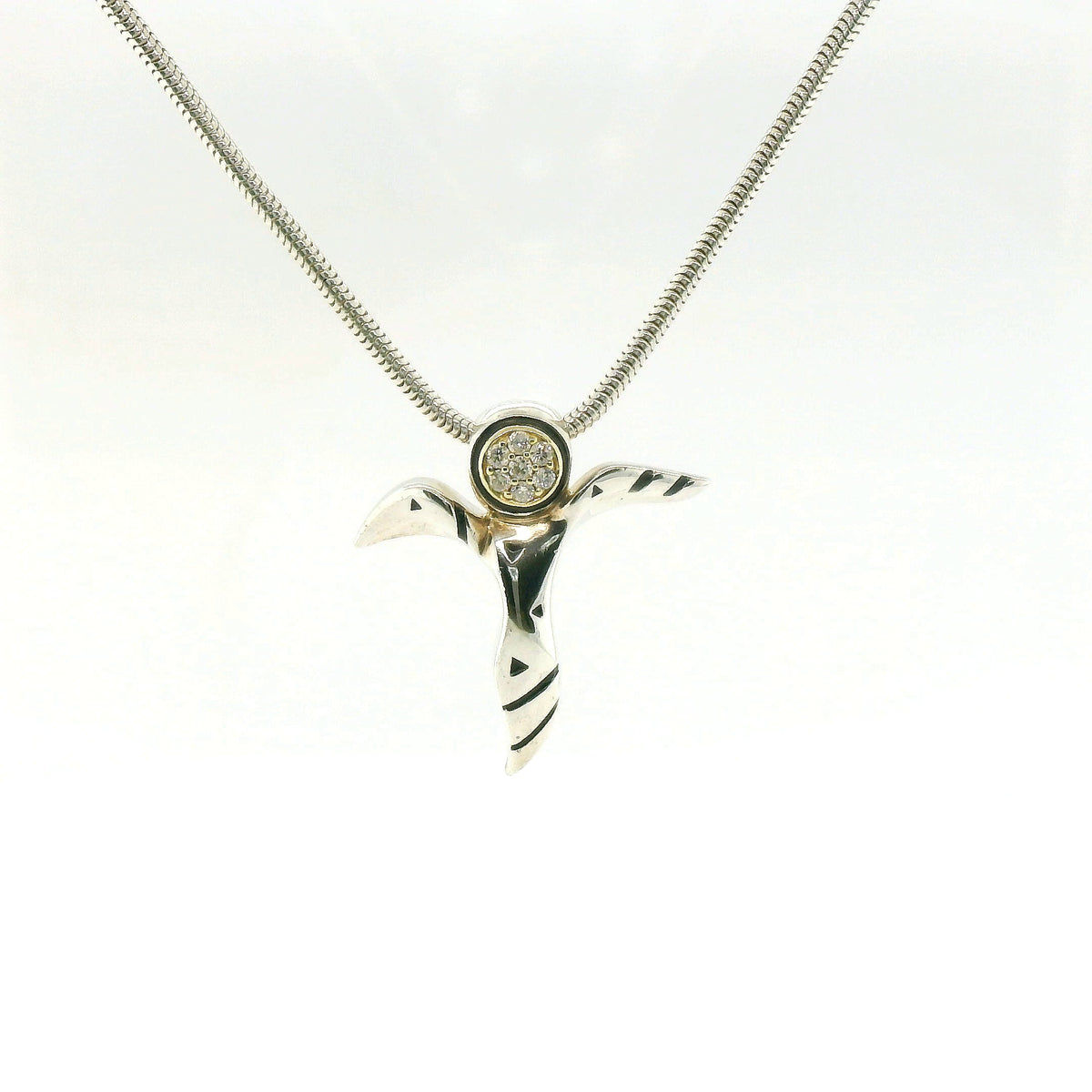 John Atencio Silver Angel Two-Tone Diamond Pendant with Chain