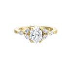 Elongated Oval Solitaire Ring with Marquise Trinity Accents