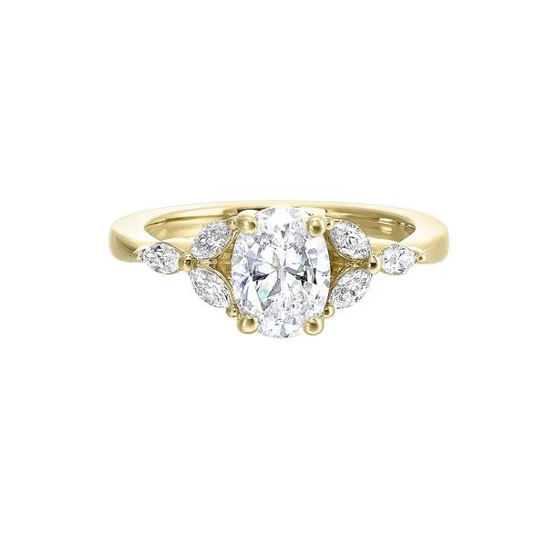 Elongated Oval Solitaire Ring with Marquise Trinity Accents