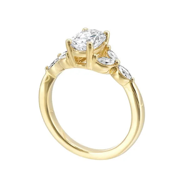 Elongated Oval Solitaire Ring with Marquise Trinity Accents