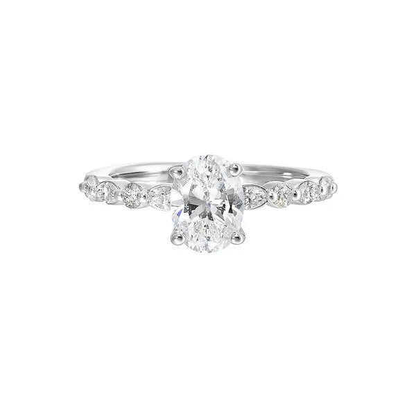 Alternating Fancy & Round Diamond Oval Engagement Ring