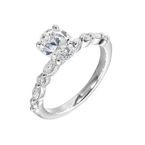 Alternating Fancy & Round Diamond Oval Engagement Ring