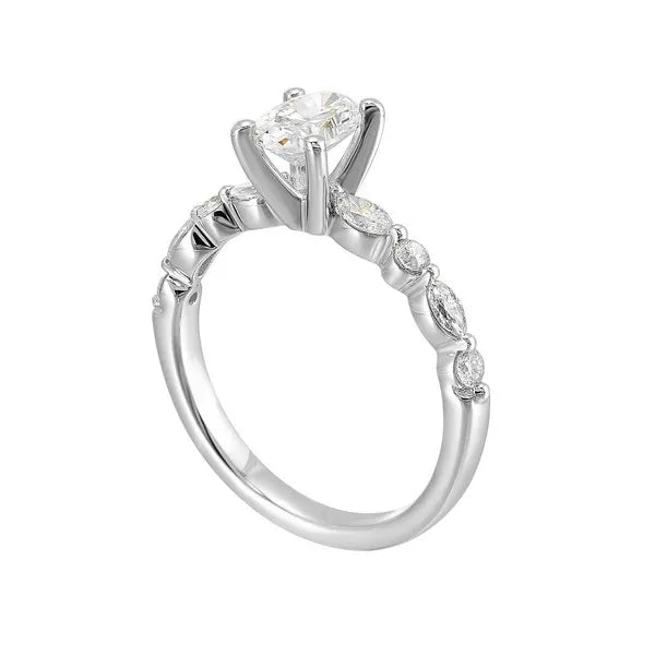 Alternating Fancy & Round Diamond Oval Engagement Ring