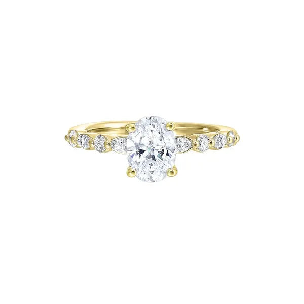 14Kt Yellow Semi Mount 1/3Ctw For 2Ctw Oval Center