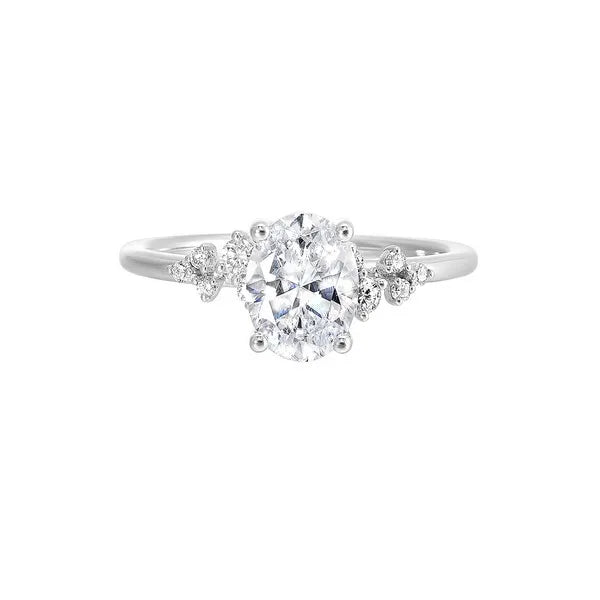 Floating Diamond Oval Engagement Ring with Sleek Band