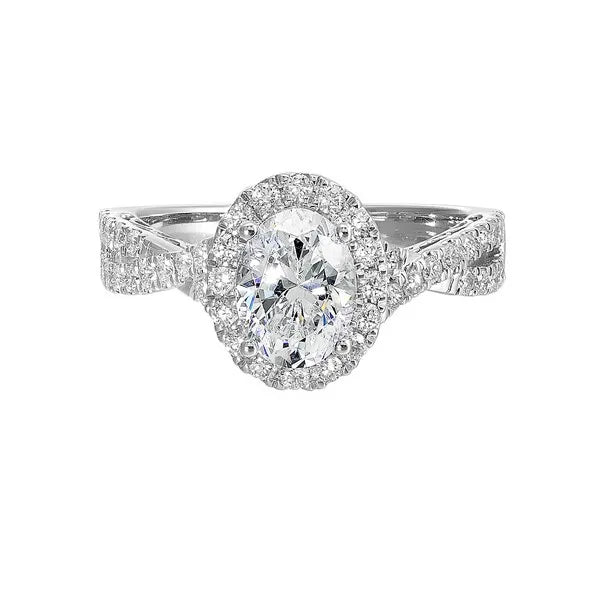 Entwined Shank Round Diamond Halo Engagement Ring