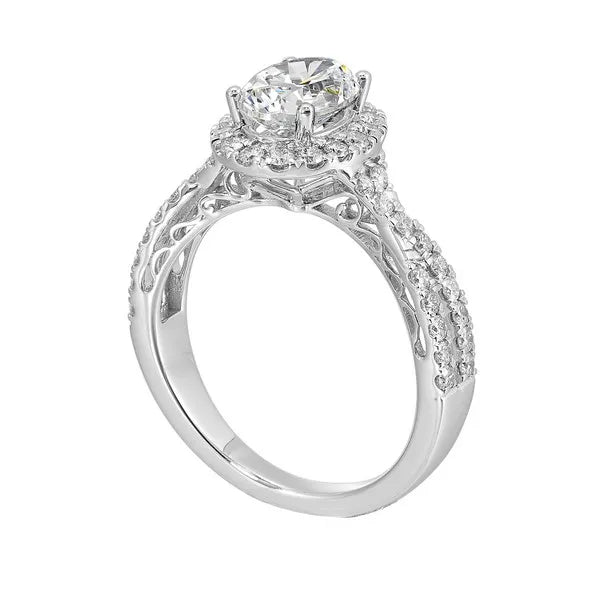 Entwined Shank Round Diamond Halo Engagement Ring