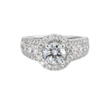 Three-Row Diamond Engagement Ring with Center Halo