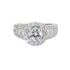 Three-Row Diamond Engagement Ring with Center Halo
