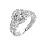 Three-Row Diamond Engagement Ring with Center Halo