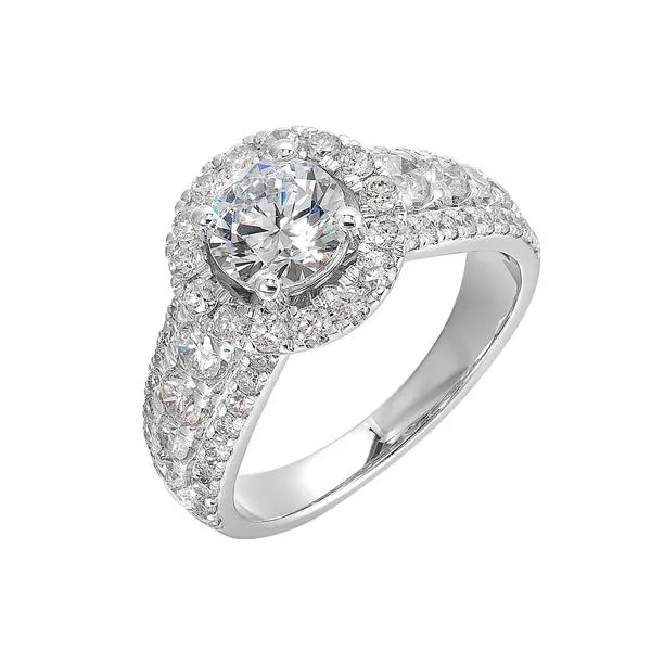 Three-Row Diamond Engagement Ring with Center Halo