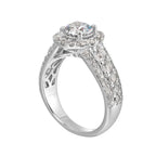 Three-Row Diamond Engagement Ring with Center Halo