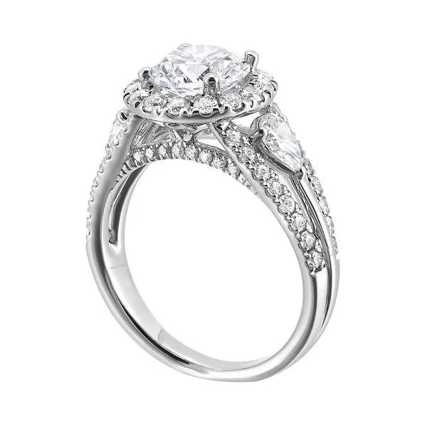 Marquise & Round Three-Stone Ring with Split Three-Row Shank