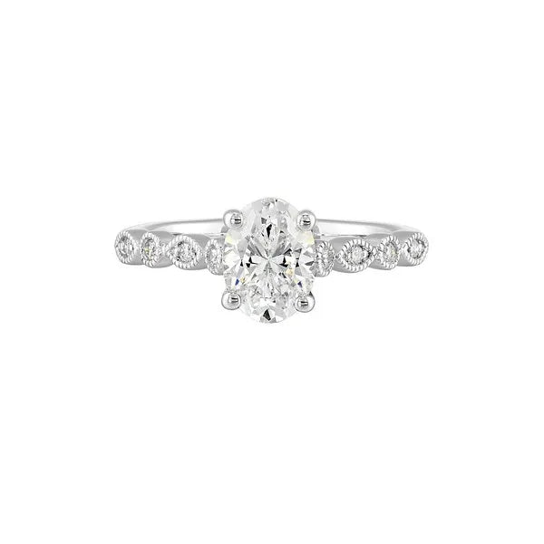 14Kt White Semi Mount 1/10Ctw For 1Ctw Oval Center