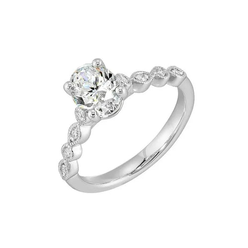 14Kt White Semi Mount 1/10Ctw For 1Ctw Oval Center