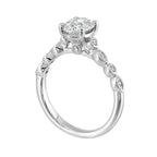 14Kt White Semi Mount 1/10Ctw For 1Ctw Oval Center