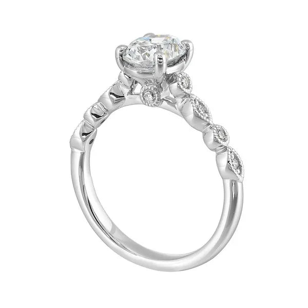 14Kt White Semi Mount 1/10Ctw For 1Ctw Oval Center