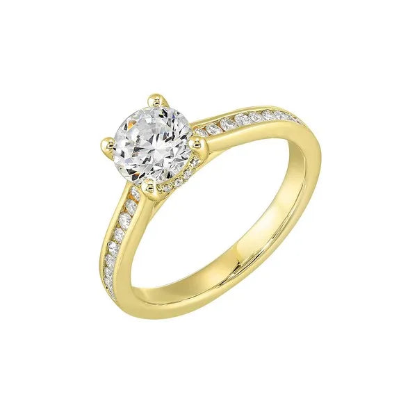 14Kt Yellow Semi Mount 1/4Ctw For 1Ctw Round Center