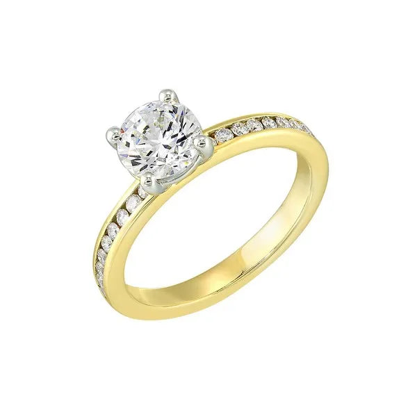 14Kt White Yellow Semi Mount 1/5Ctw For 1Ctw Round Center