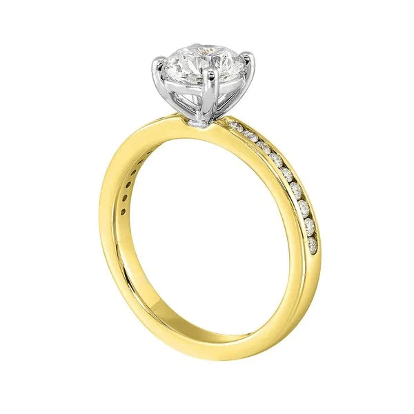14Kt White Yellow Semi Mount 1/5Ctw For 1Ctw Round Center