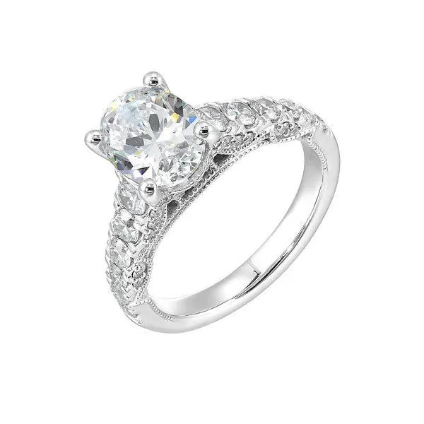 14Kt White Semi Mount 1Ctw For 2Ctw Oval Center