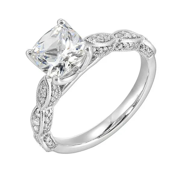 14Kt White Semi Mount 1/3Ctw For 2Ctw Cushion Center