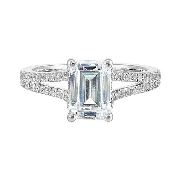 14Kt White Semi Mount 1/3Ctw For 2Ctw Emerald Cut Center