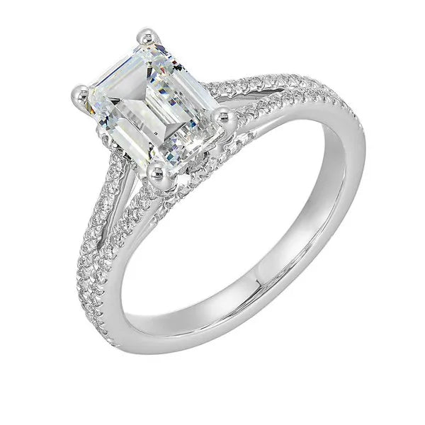 14Kt White Semi Mount 1/3Ctw For 2Ctw Emerald Cut Center