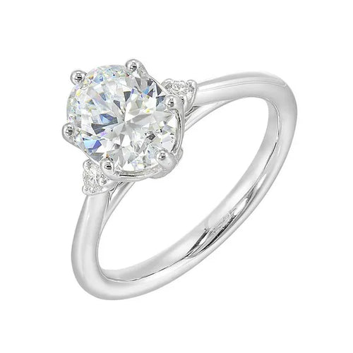 14Kt White Semi Mount 1/15Ctw For 2Ctw Oval Center