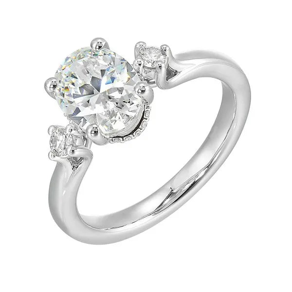 14Kt White Semi Mount 1/6Ctw For 2Ctw Oval Center