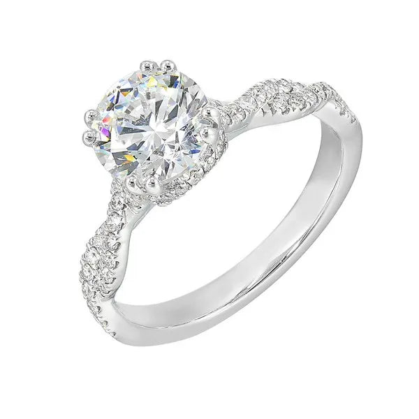 Dual-Prong Round Solitaire Ring with Crisscross Band