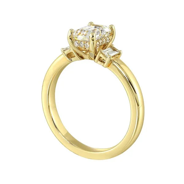 14Kt Yellow Semi Mount 1/5Ctw For 1 1/2Ctw Emerald Cut Center