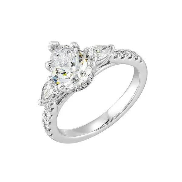 14Kt White Semi Mount 1/2Ctw For 2Ctw Pear Center