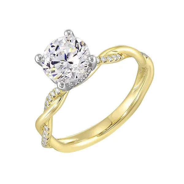 14Kt White Yellow Semi Mount 1/10Ctw For 1 1/2Ctw Round Center
