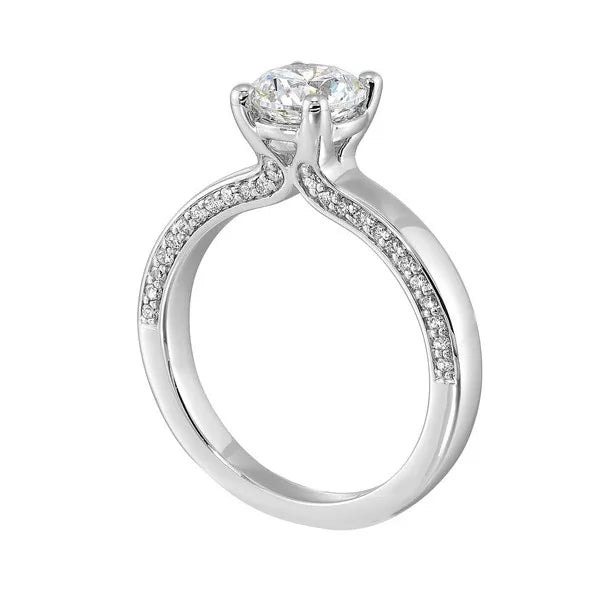 14Kt White Semi Mount 1/4Ctw For 1Ct Round Center