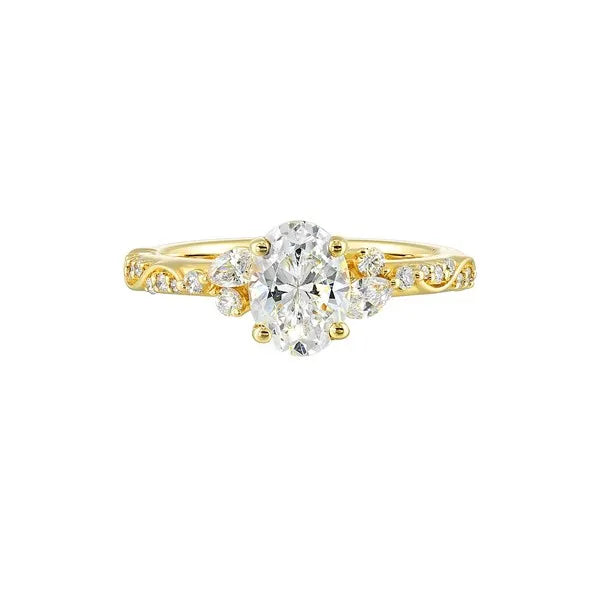 14Kt Yellow Semi Mount 1/4Ctw For 1Ctw Oval Center