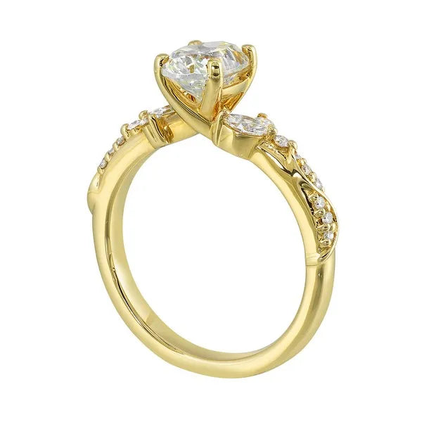 14Kt Yellow Semi Mount 1/4Ctw For 1Ctw Oval Center