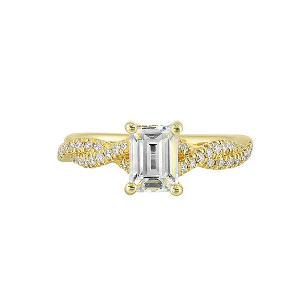 14Kt Yellow Semi Mount 1/3Ctw For 1 1/2Ctw Emerald Cut Center