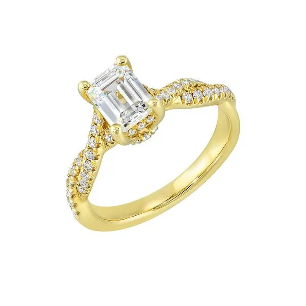 14Kt Yellow Semi Mount 1/3Ctw For 1 1/2Ctw Emerald Cut Center