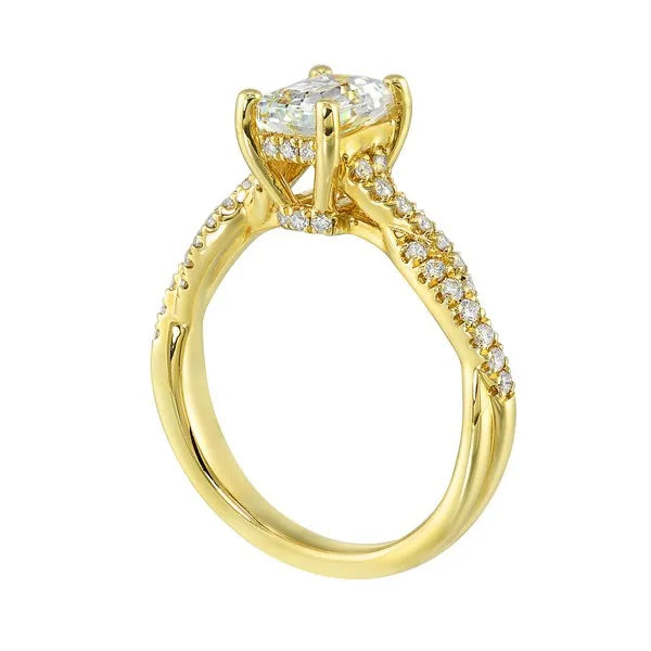 14Kt Yellow Semi Mount 1/3Ctw For 1 1/2Ctw Emerald Cut Center
