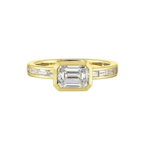 14Kt Yellow Semi Mount 1/2Ctw For 1Ct Emerald Cut Center